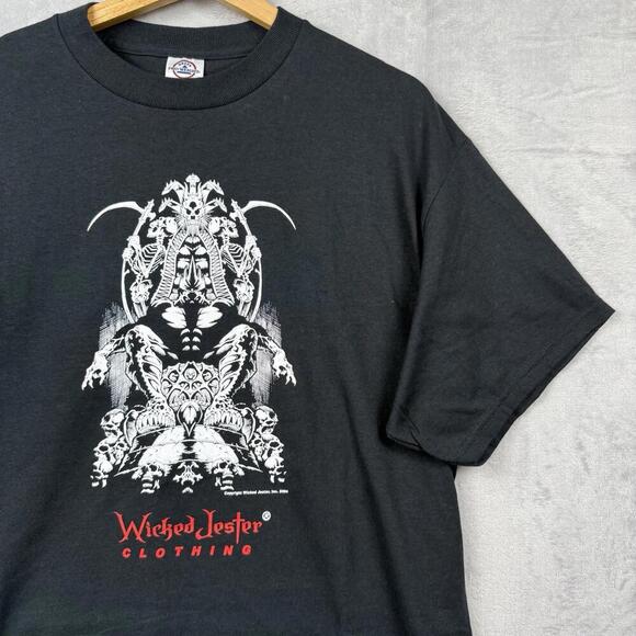 Vintage 2004 Wicked Jester Graphic T-Shirt L Black Skull Gothic Quote Tee Delta - Picture 6 of 10